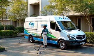 Mobile car wash van and technician at customer's location